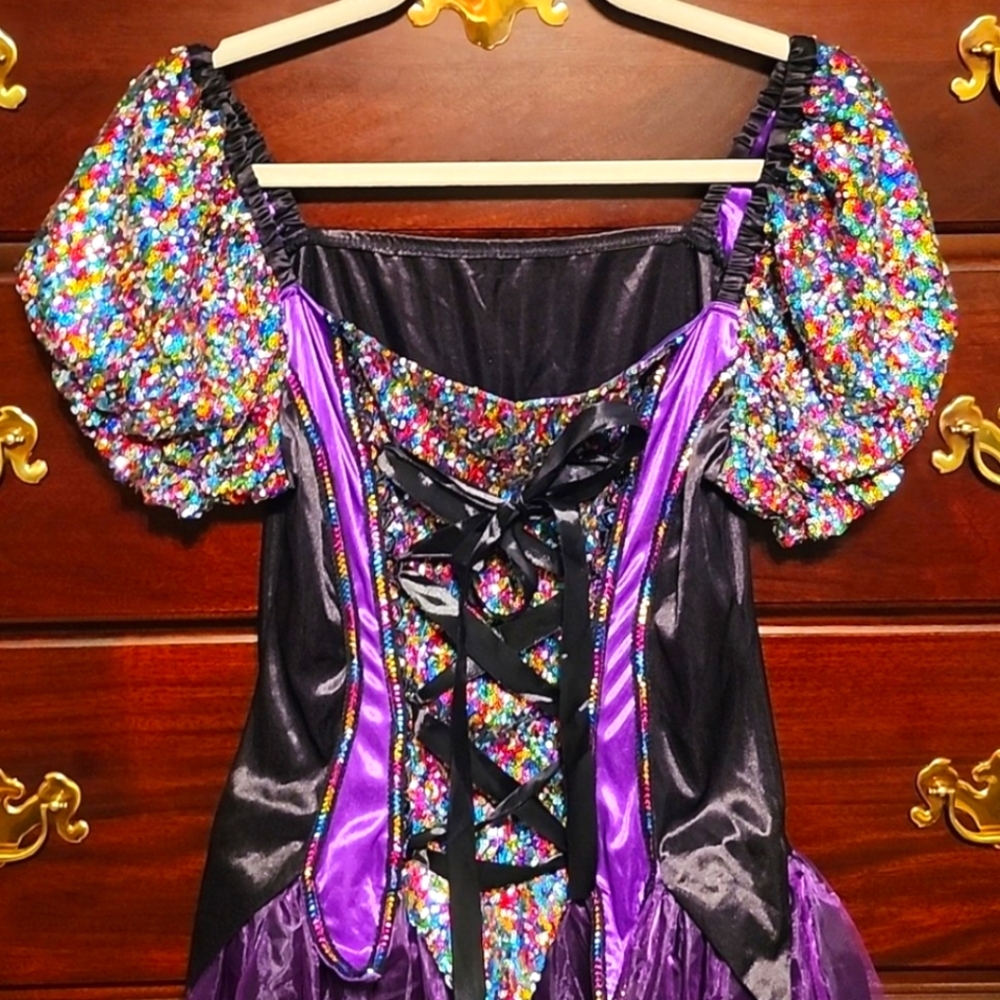 Colorful Sequin Dress with Black and Purple Accents …witch costume